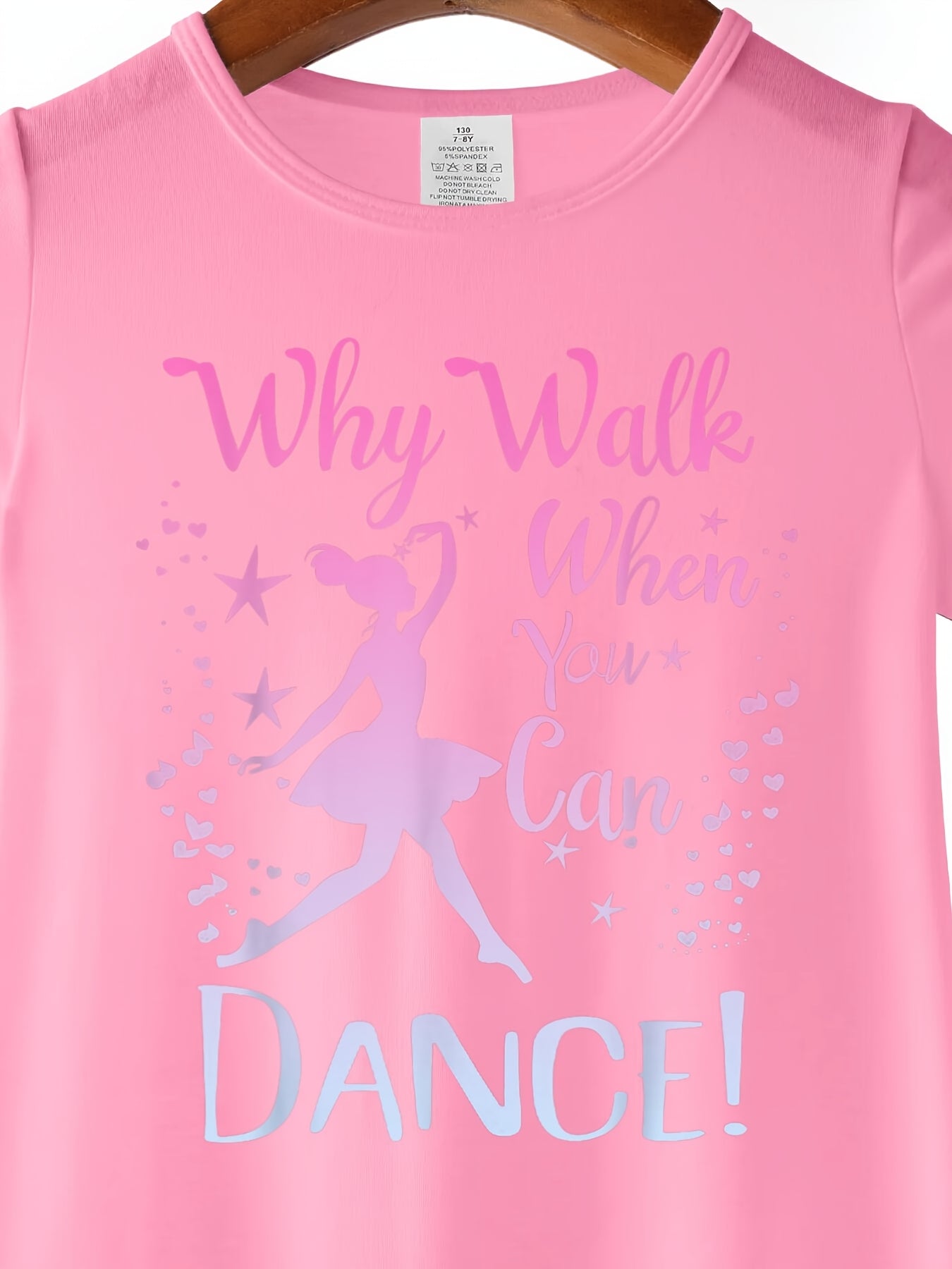 Girls Ballet Dance Recital Outfit - Pink tutu-like dress with "Why Walk When You Can Dance!" Phrase, Stretchy Knit tutu party dress for Ballet Performances, Photo Shoots - Machine Washable Birthday Girl Dance, Ballet Dress, C