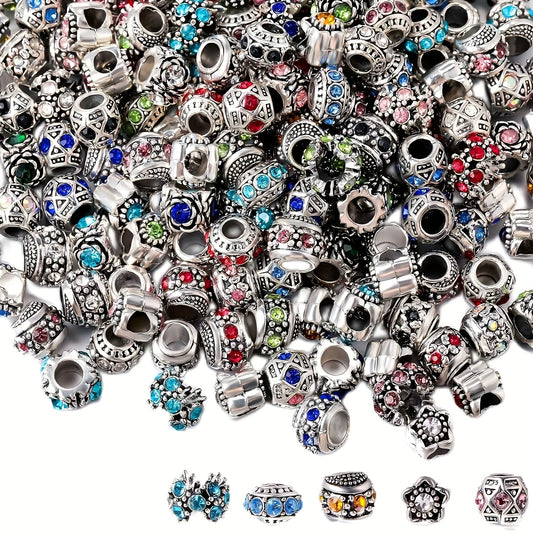 200 Pcs Metal Rhinestone European Beads - Bohemian Style Decorative Beading Retro Interval Beads - For Jewelry Making - DIY Jewelry Making Kit - Perfect Gift for Crafters & Jewelry Lovers