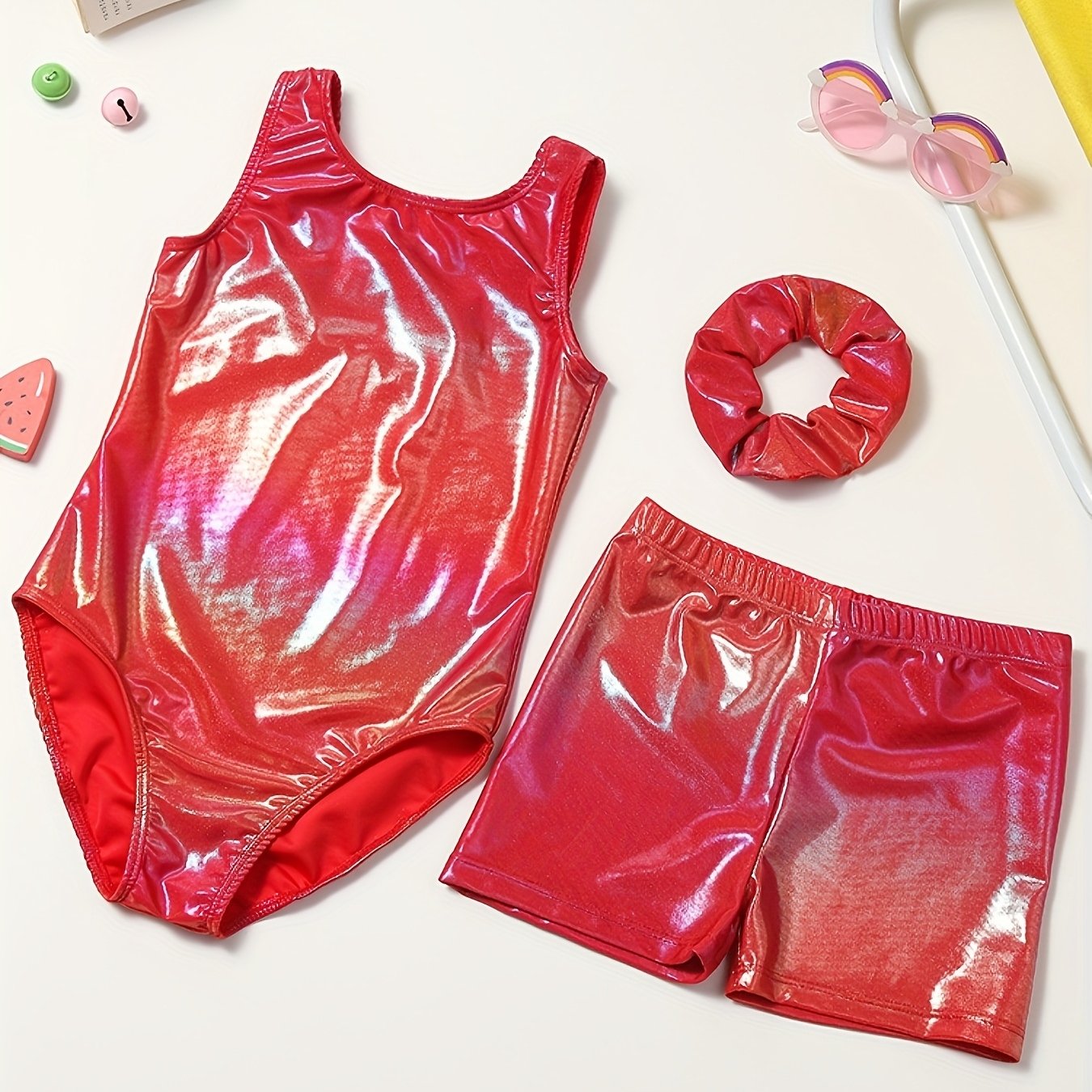 Girls Gymnastics Bodysuit Set With Shorts And Headwear Outdoor