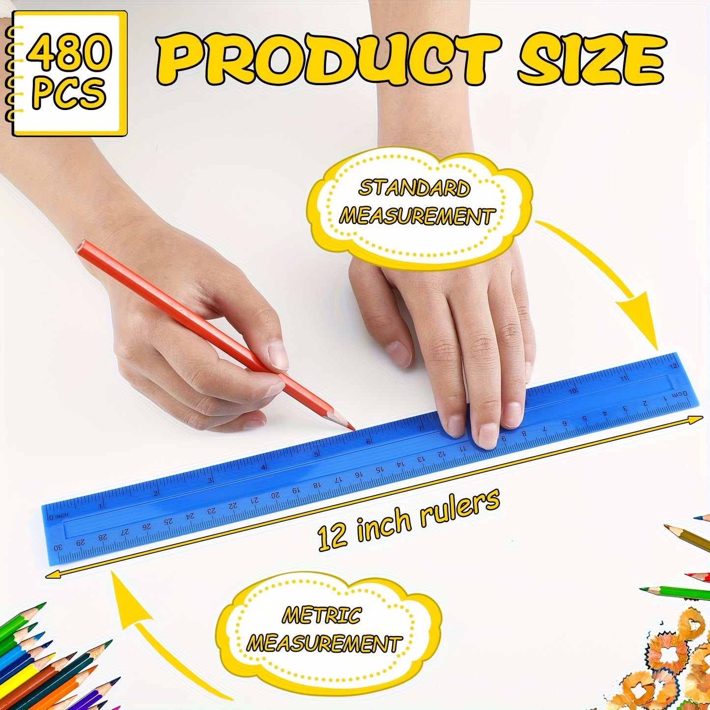 480 Pack First Day of School Gift Color Clear Plastic Ruler Bulk for School Classroom Student Back to School Office Supplies Straight Ruler with Centimeters Inches 8 Colors, Study Tools, Classroom Essentials, Functional Ruler