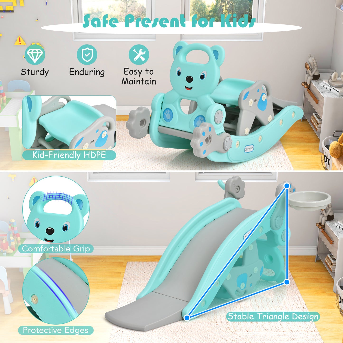 COSTWAY 6 In 1 Toddler Rocking Horse Slide Playset