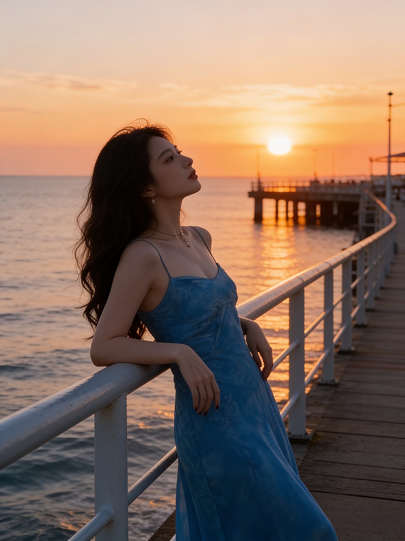 Women's Summer Gorgeous Blue Floral Halter Dress, Elegant Waist-Cinched Slim-Fit Beach Vacation Style