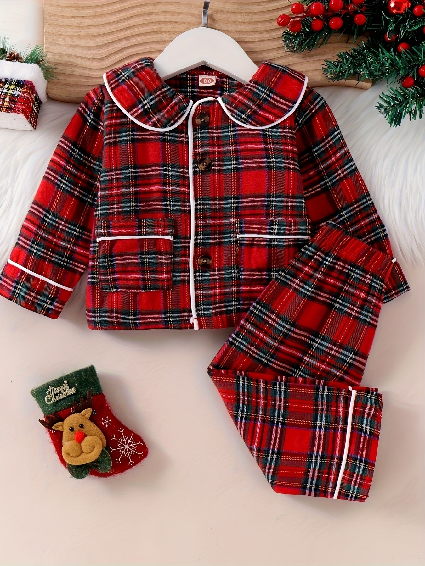 2pcs Girls' Plaid Shirt & Pants Set - Red/White/Black Checkered Toddler Outfit, Long Sleeve Button-Front Blouse & Matching Trousers, Spring/Fall Casual Play Clothes for Olds (Hand Washable), Perfect for Outdoor