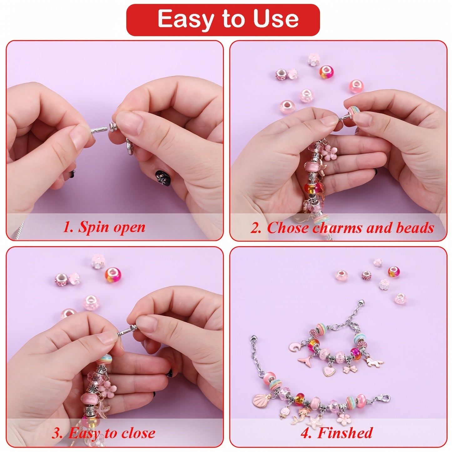 68 Pieces Red Beads And Bracelet Making Kit With Unicorn Love Theme DIY Jewelry Craft Portable Storage Box Gift