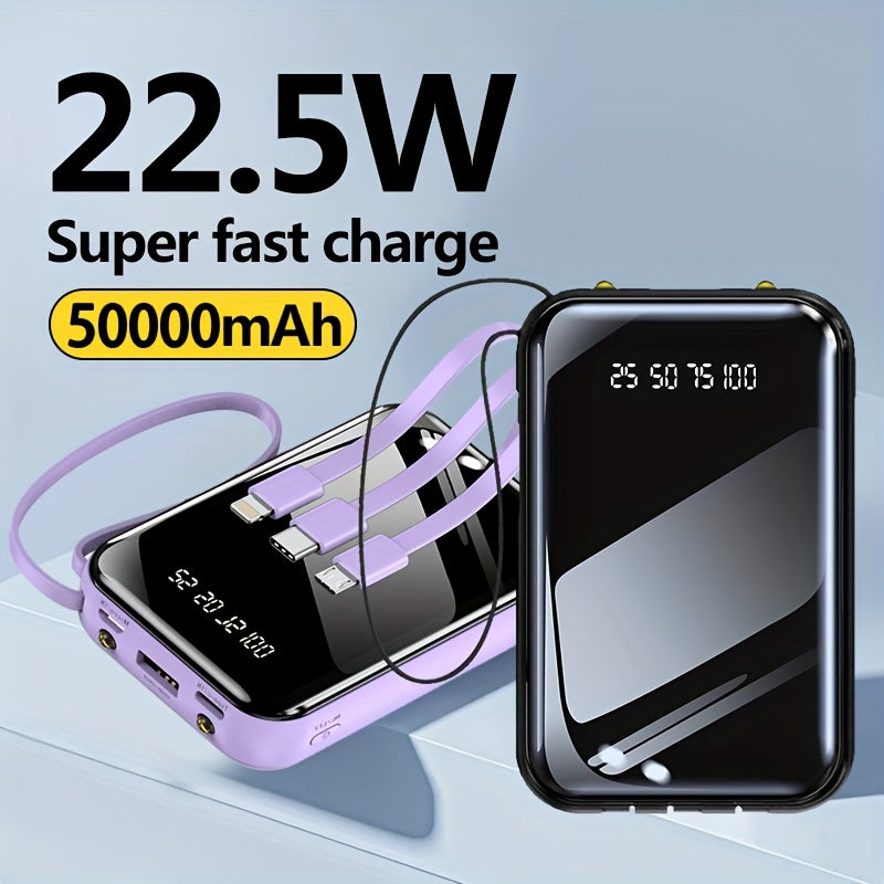 Portable Large Capacity Mobile Power Bank, Spare Battery Pack, Fast Charging, Built-in Intelligent Digital Display Of Power/multiple Data Cables/flashlight, Outdoor Portable Emergency Power Supply Device, Gift For Relatives A