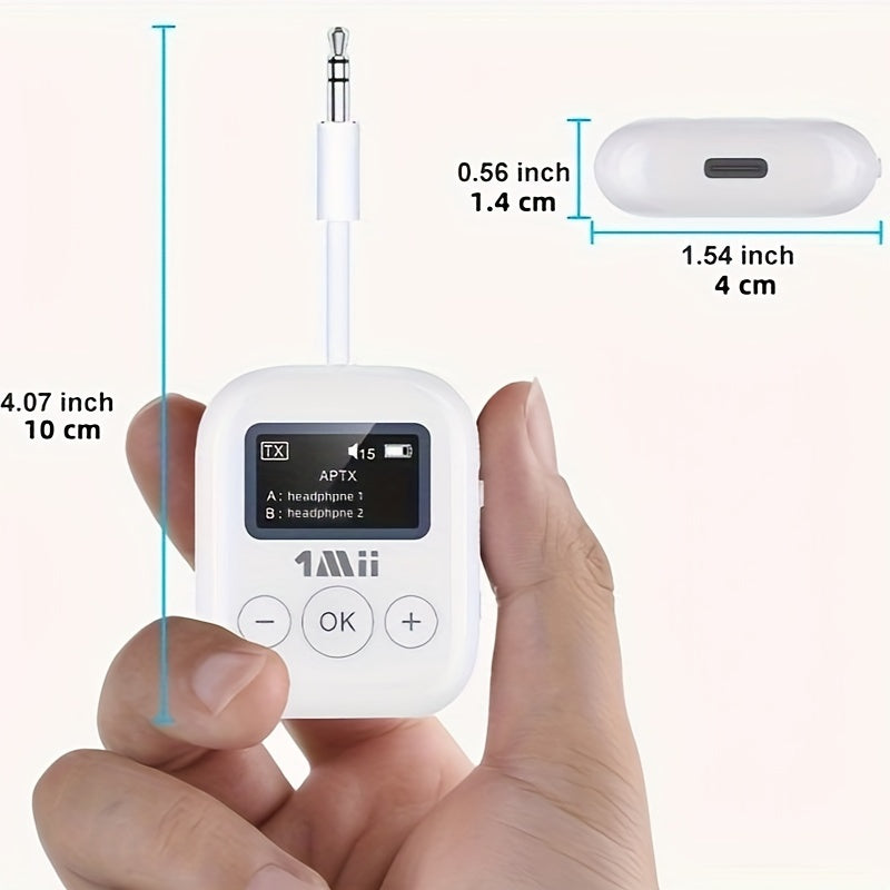 1Mii Wireless 5.3 Airplane/TV Adapter With Dual Pairing & AptX Low Latency - Wireless Transmitter For 3.5mm Headphones, Travel Essentials (White)