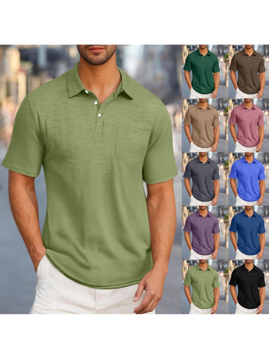 T Shirts with Pockets for Men Casual Shirts Short Sleeve Fashion Golf Shirt Classic T-Shirts Summer Shirts Classic Collared Golf Shirt Pocket T-shirt Men's Plaid Collar PLUS SIZE Shirt