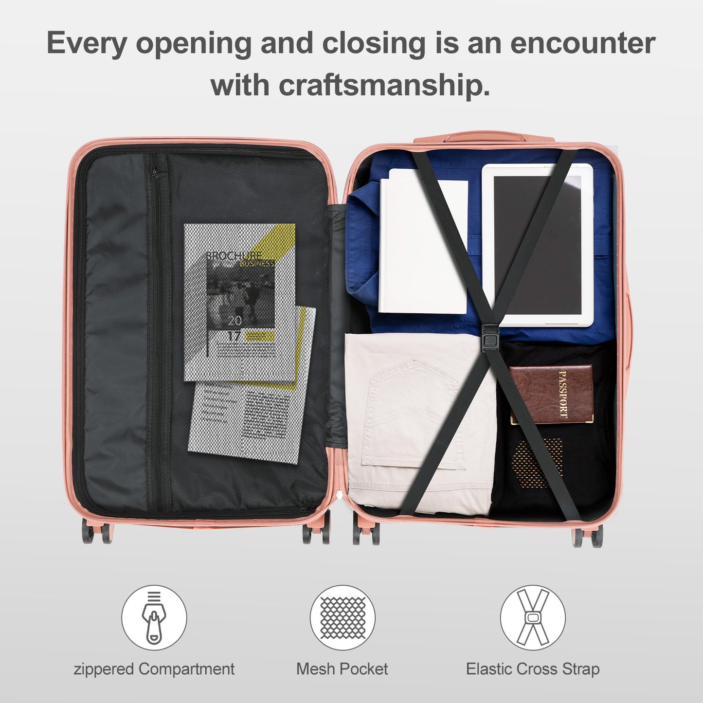 AUTOFOREVER Rose Golden ABS Trolley Case 12 16 20 24 28 Inch With Spinner Wheels And Combination Lock