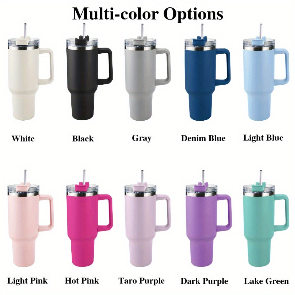 [Personalized Thermos Cup] 40oz Customized Name Thermos Cup | Double Wall Stainless Steel Handle Insulated Coffee Cup, Large Capacity with Lid And Straw, Personalized Gift with First Letter Flower Design, Travel And Office Cu