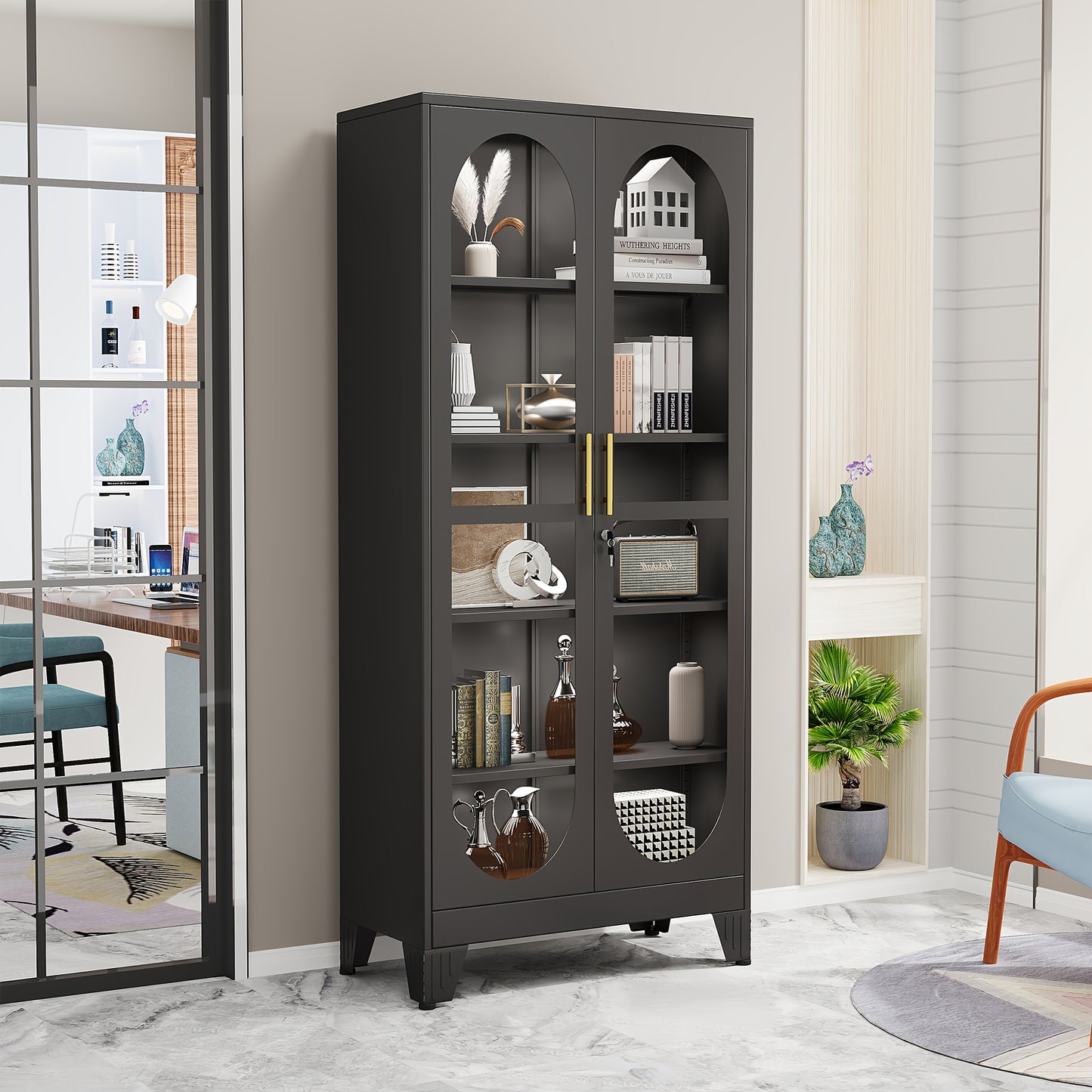 Metal Glass Display Cabinet With Adjustable Shelves For Exhibits