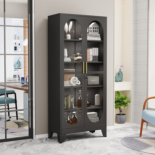 Metal Glass Display Cabinet With Adjustable Shelves For Exhibits