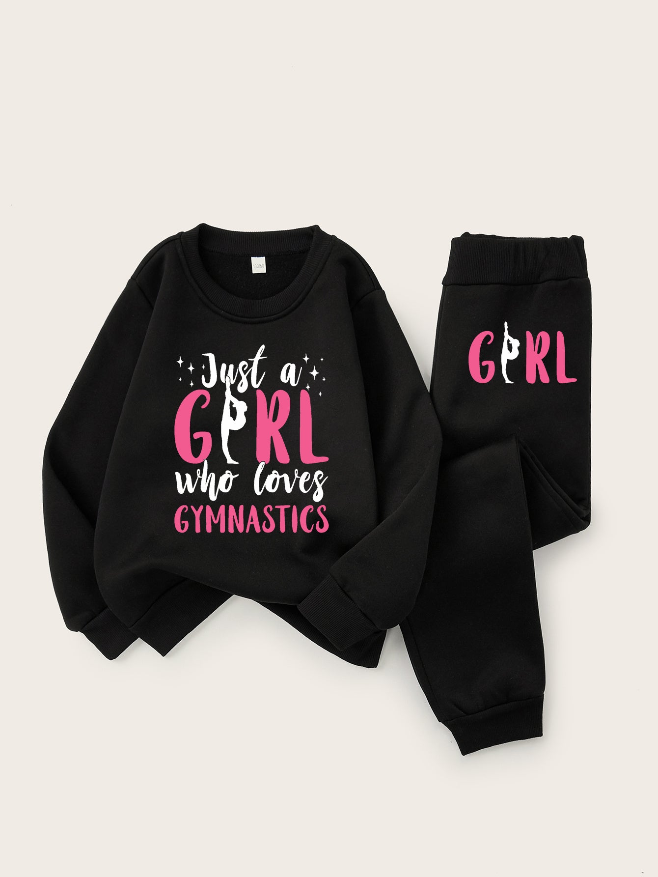 Girls Gymnastics Inspired Sweatshirt And Joggers Set Polyester Machine Washable