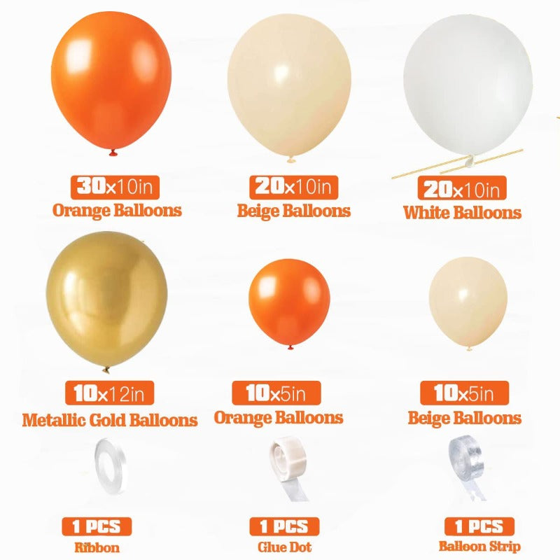 Complete Orange Balloon Arch & Chain Decoration Kit with Helium-Ready Balloons, Golden-Tipped Tips & Green Foliage-like Garland - Party Backdrop for Birthdays, Weddings,, New Year (No Helium Tank)