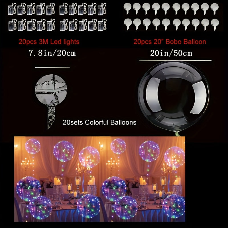 40 Sets Containing 20 Balloons And 20 LED Lights, Perfect for Creating Glowing Bubble Balloons. These LED Bubbles Are by 2 AA Batteries (Not Included) And Helium. Ideal for Decorating Birthday Parties, Weddings, Romantic Occa