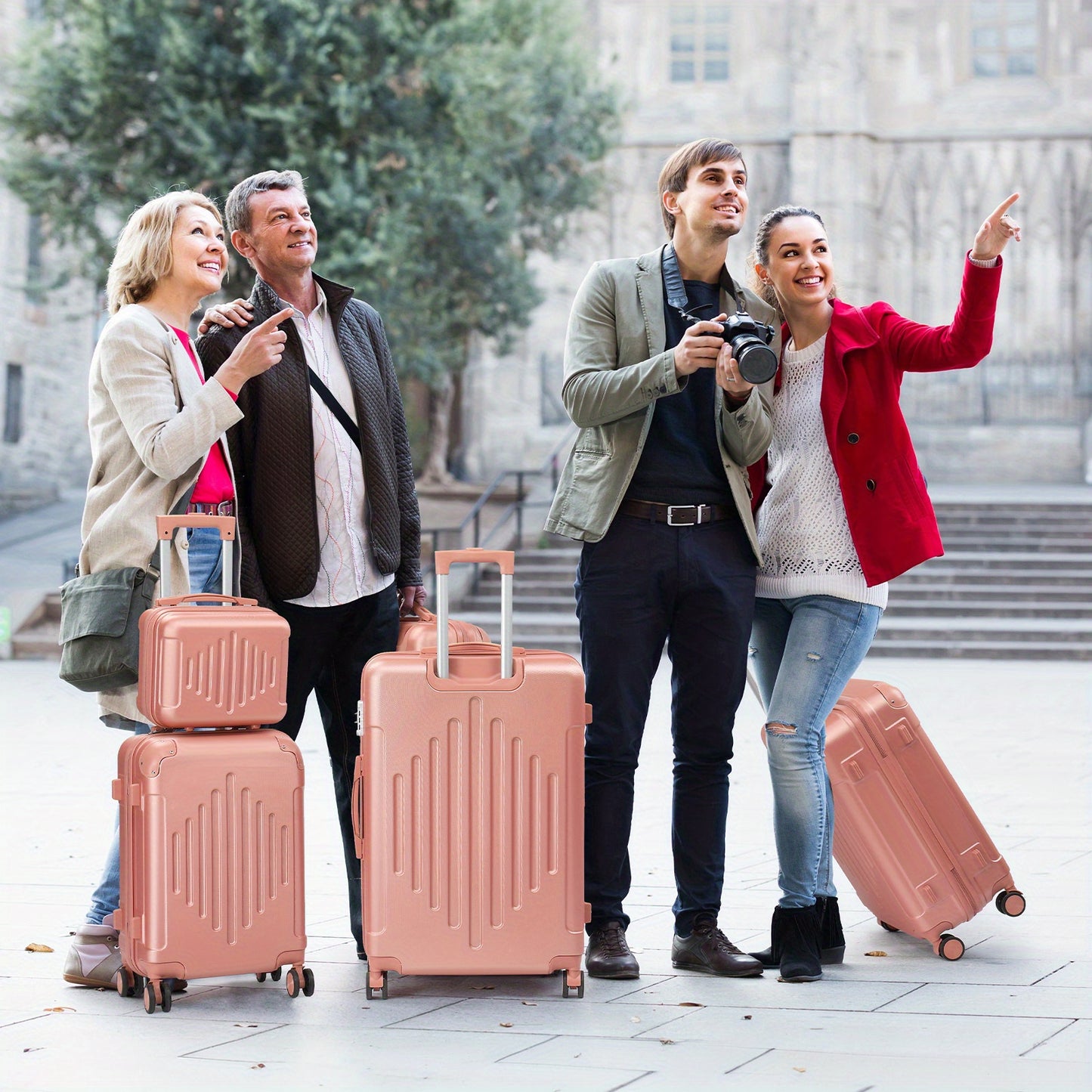 AUTOFOREVER Rose Golden ABS Trolley Case 12 16 20 24 28 Inch With Spinner Wheels And Combination Lock