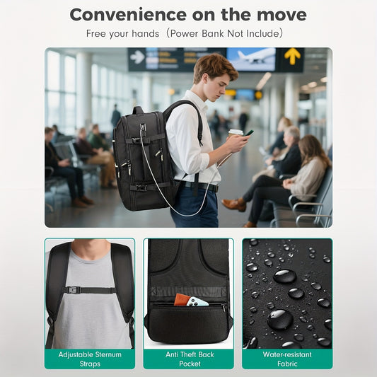 Airline Approved Carry-On Backpack with Removable Shoe Compartment & USB Port - TSA Laptop Bag for 17.3" Devices, Large Travel Suitcase Backpack for Men & Women, Fits 10-12 Shoe Size (Black) - Under /Hoverbin Compatible Lugga