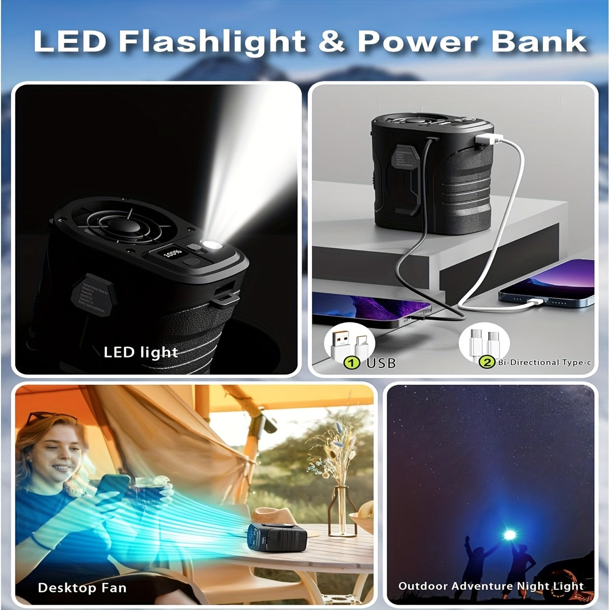 Portable Mini Handheld Fan Rechargeable - Neck, Waist, Belt & Handheld Fan W/USB-C Fast Charge - 5-Speed Digital Display, 8000mAh 35H Runtime, Brushless Motor + LED Light - Essential for Camping, Hiking, Fishing, Backpacking