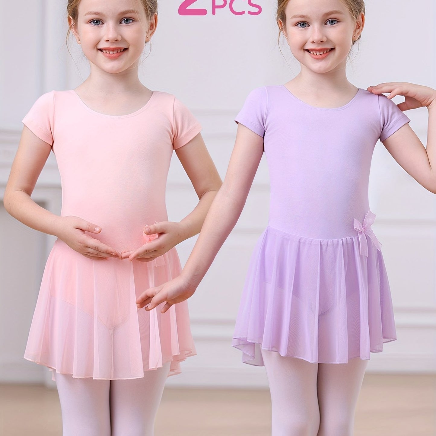 2pcs Girls Ballet Tutu Dress Set - Classic Style, Stretchy Leotard with Detachable Tulle Skirt, Ruffled Bow Trim - Perfect Christmas Gift, Perfect for Outdoor