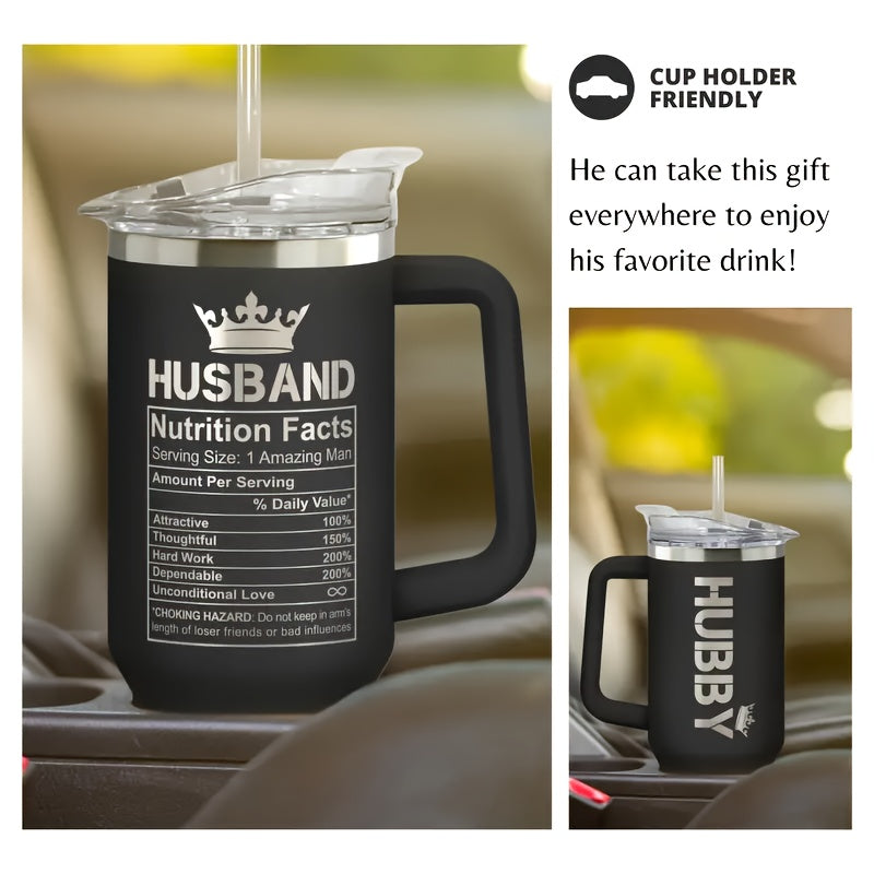 1PC 40oz Stainless Steel Insulated Black Glass Cup with Lid, 304 Stainless Steel Double-layer Water Cup for Relaxing, Anniversary Gift, Birthday Gift for Husband, Valentine's Day Gift