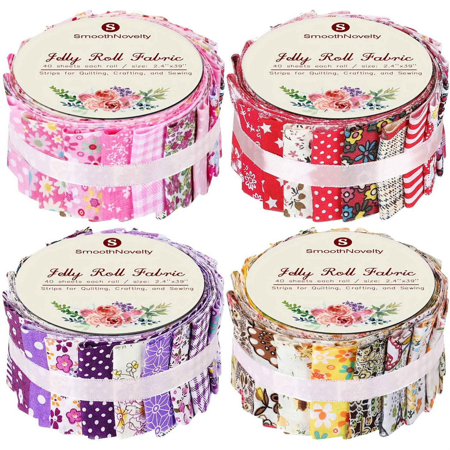 Skylety 160pc Cotton Fabric Strips in 4 Rolls for Quilting