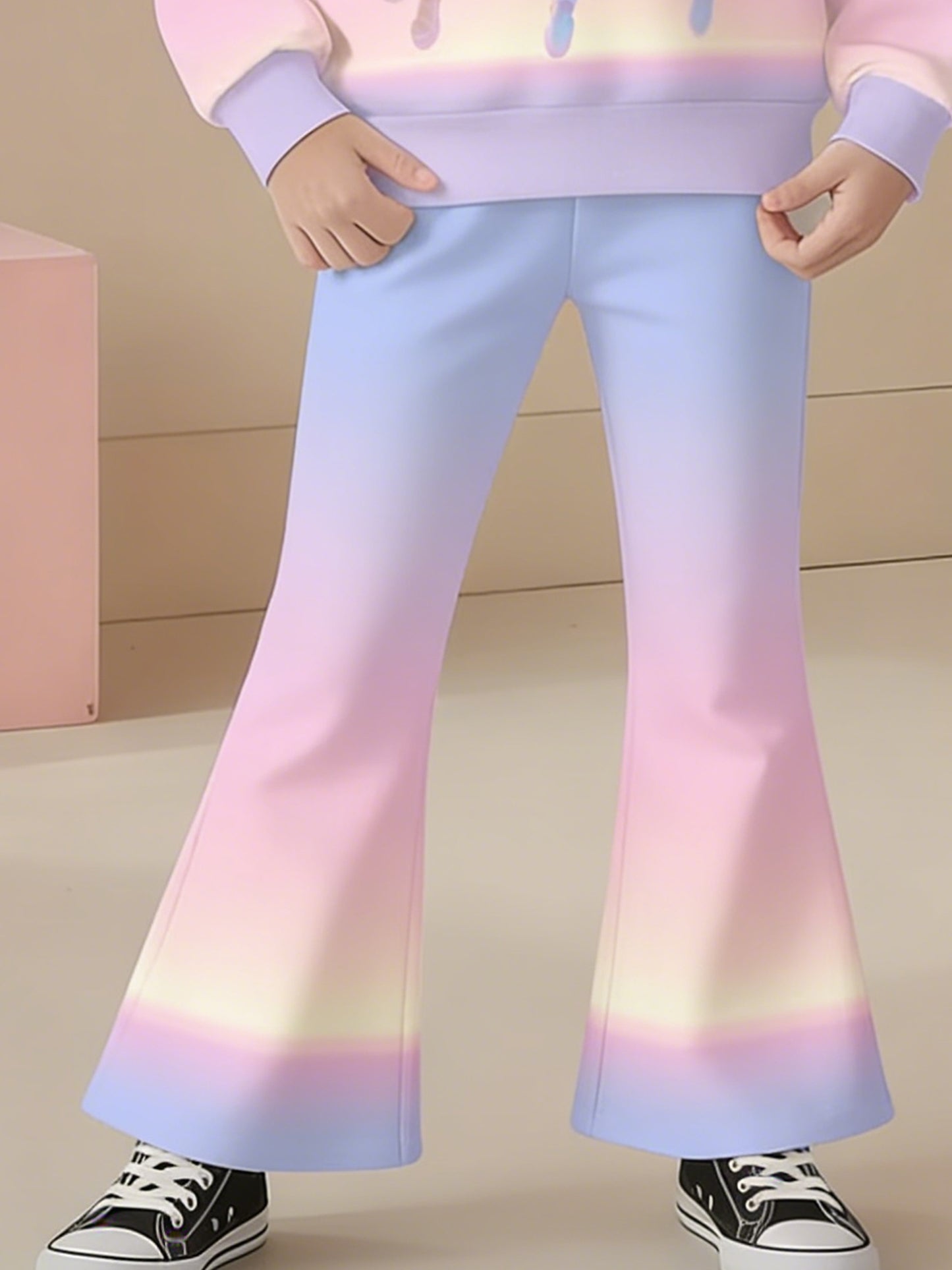 Girls' Fashionable Flared Pants Set | Round Neck Hoodie and Pants, Finely Crafted, Machine Washable, K-POP Trendy Print, Breathable and Comfortable, Suitable for Outdoor Sports, Perfect Choice for Girls