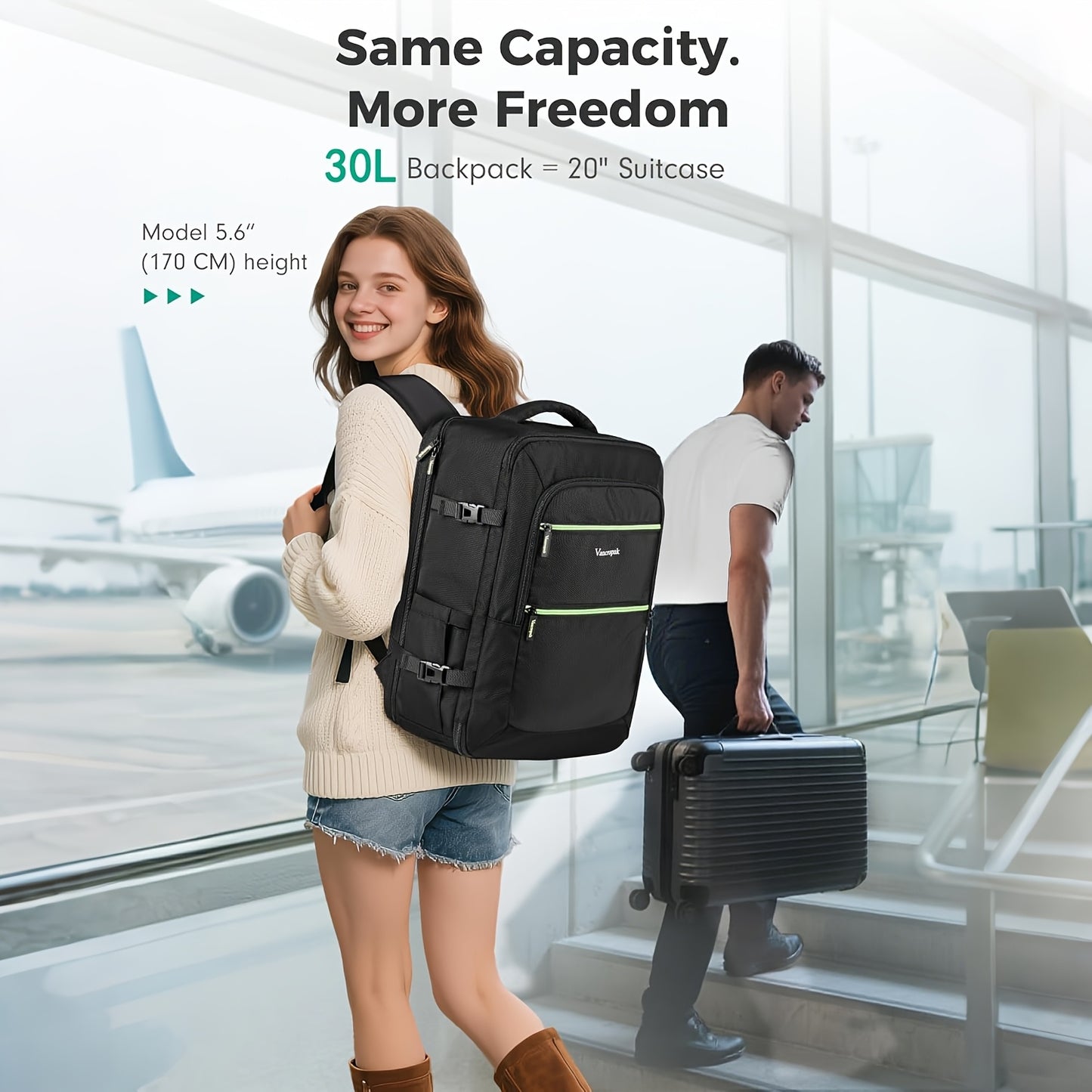 Airline Approved Carry-On Backpack with Removable Shoe Compartment & USB Port - TSA Laptop Bag for 17.3" Devices, Large Travel Suitcase Backpack for Men & Women, Fits 10-12 Shoe Size (Black) - Under /Hoverbin Compatible Lugga