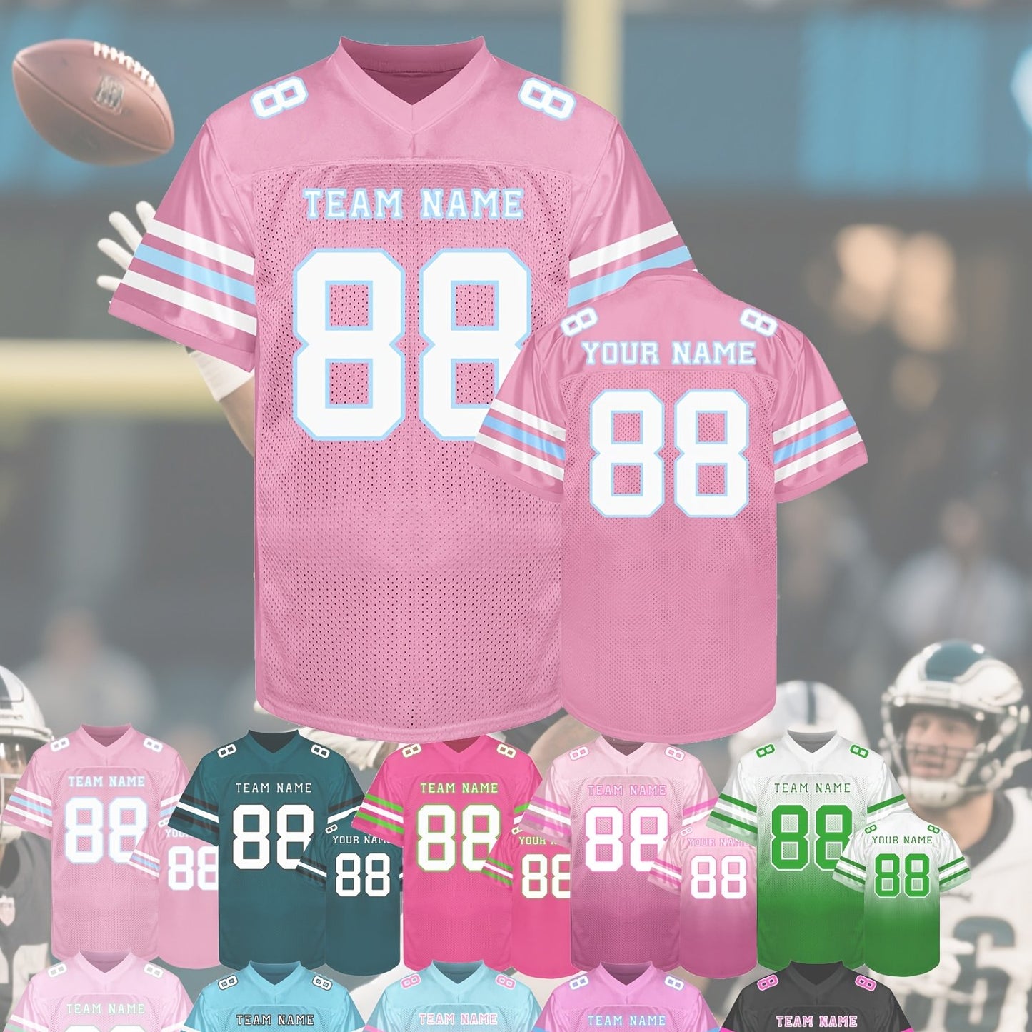 [Custom Rugby Jerseys] Custom Rugby Jerseys - Personalized Name, Number, Team - V-Neck Nylon Button Front - All-Season Comfort Fit - Custom Colors (Black/Pink/Teal/Green/) - for Men, Teams, Sports, Training, Parties, Casual W