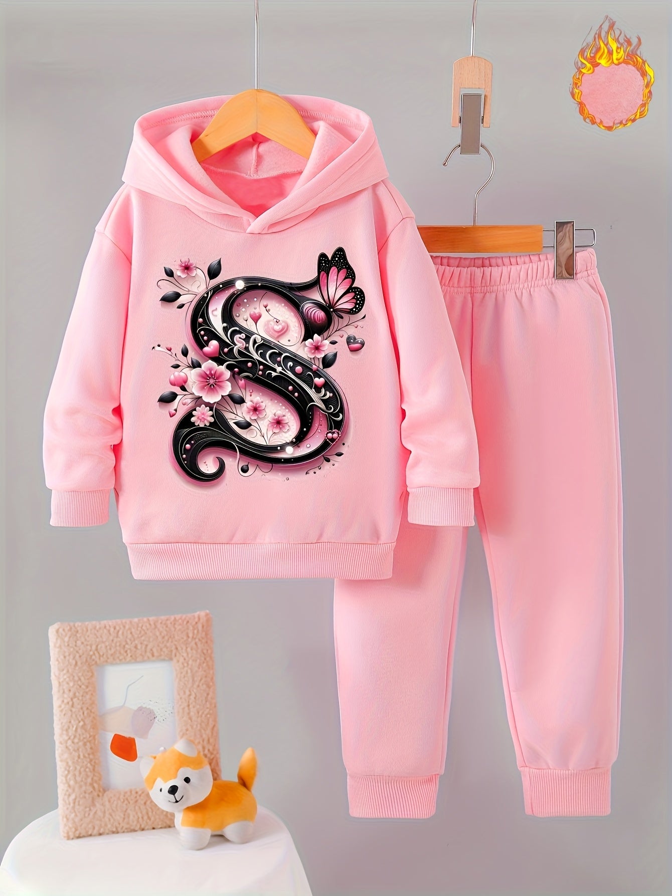 Toddler Girl Love Bear Print Hoodie Set, Autumn/ Winter, for Outdoor