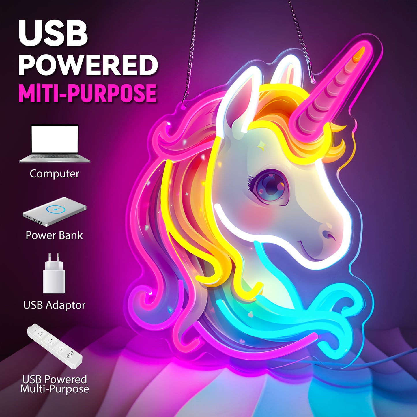 Unicorn Neon Light, Wall Decoration LED Light, Easy Installation, Dimmable, USB Powered, Suitable for Bedroom, Classroom, Party, Selected Gift, Holiday Lights, Warm Lights, Holiday Parties