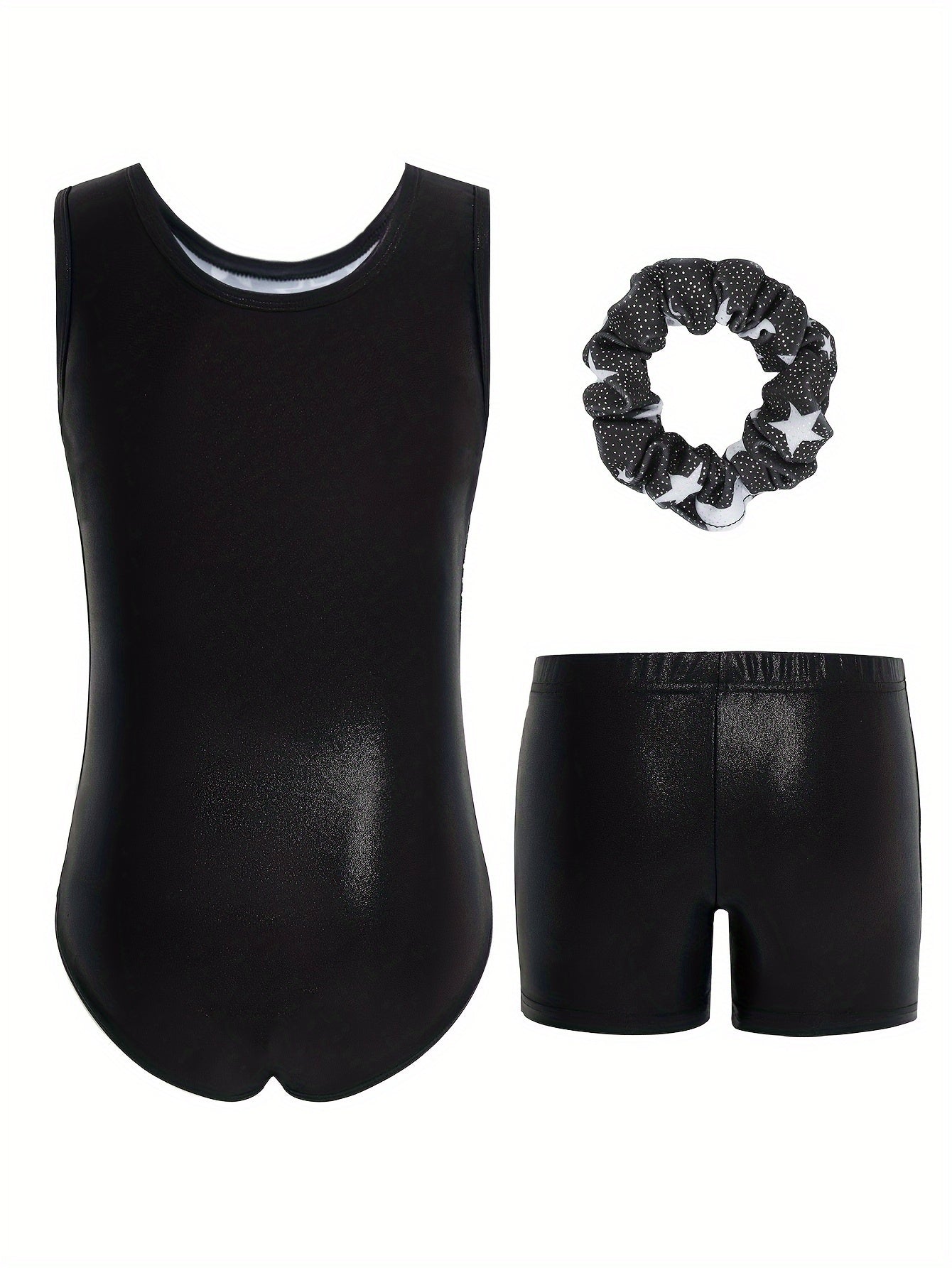 3pcs Gymnastics Leotards For Girls, Sleeveless Kids Dance Unitards Biketards With Shorts And Hair Scrunchie Eid Gifts For Kids, for Outdoor