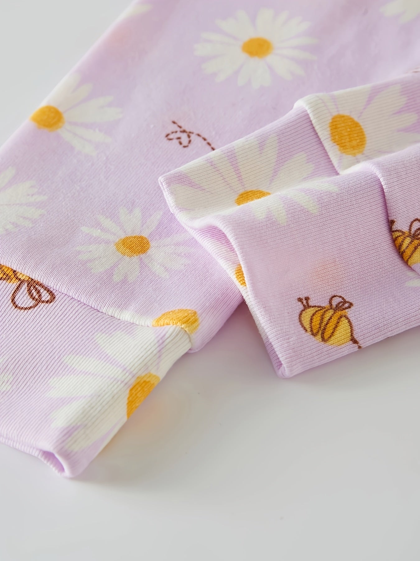 Kids Girls' Sunflower Print Pajama Set, Long Sleeve Crew Neck Blend (92%, 8% Elastane), Skinny Fit Knit Fabric, Comfortable Home Wear for Spring/Summer/Fall, Ages 2-8