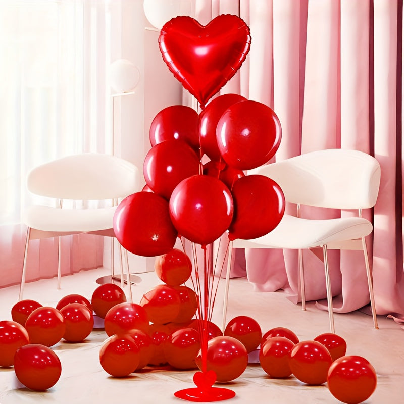 Valentine Balloon Tree Kit 2pcs With Red Latex Balloons And 18 Inch Red Heart Balloon For Valentines Day Wedding Set