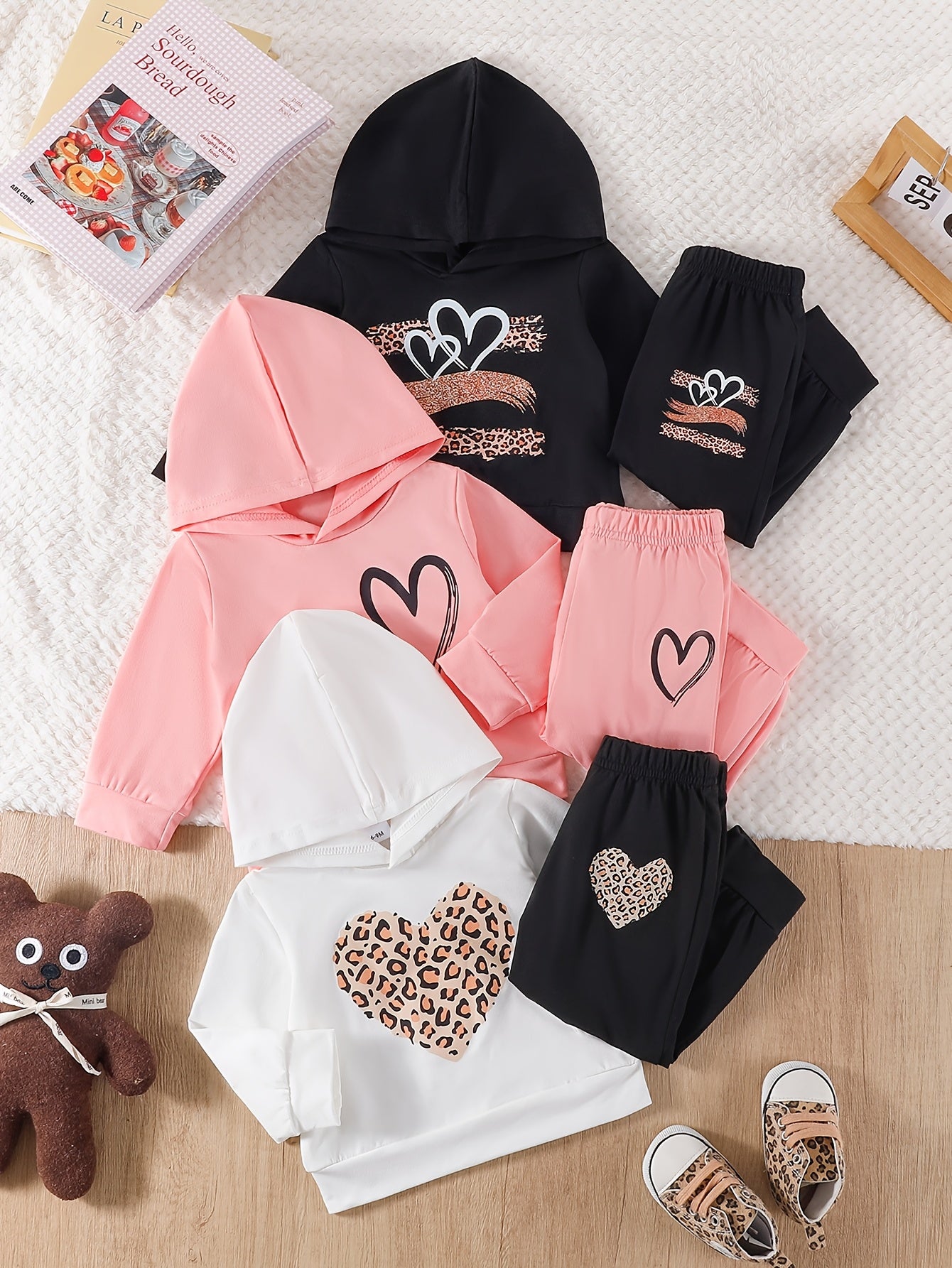 6pcs Sweatsuits For Baby Girls, Trendy Oversize Hoodies Sweatshirts Fall Fashion Pullover Sweaters Winter Clothes, Baby Girl Clothes Fall Winter Outfit Long Sleeve Toddler Infant Track Suits Set, for Outdoor