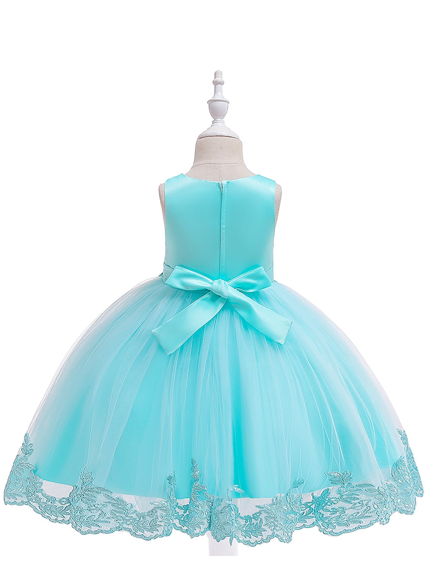 [Princess Dress for Girls] Elegant Girls' Sleeveless Princess Dress with Floral Lace Embroidery & Tulle Skirt | Sweetheart Neckline, Fitted Bodice, Ruffled Hem, Perfect for Weddings, Parties & Special Occasions, Wedding Guest