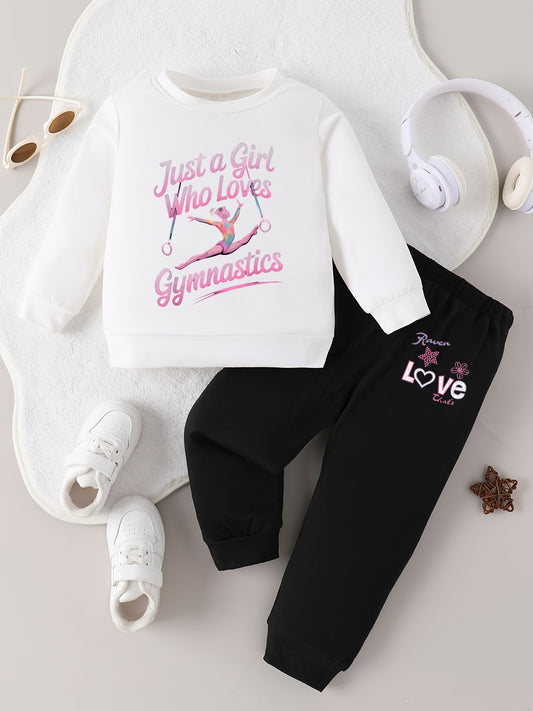 Girls Gymnastics Outfit Set With Gymnastics Print And Lettering