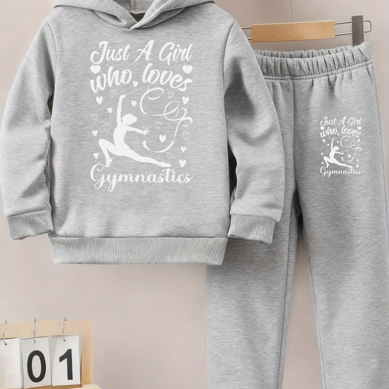 Girls Hoodie and Pants Set Black Just A Girl Who Loves Gymnastics Print Casual Wear for Gymnastics Practice and Everyday Outfits, Perfect for Outdoor