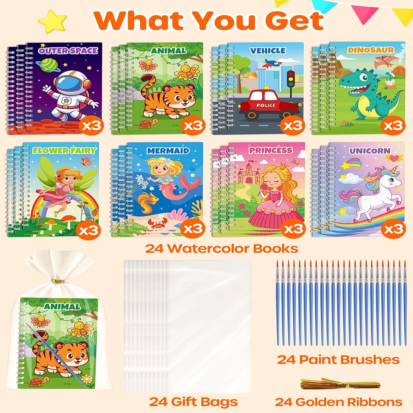 24 Pack Paint With Water Colouring Books For Kids Ages 4 To 12 Mixed Color Paper For Birthday Favors And School Prizes