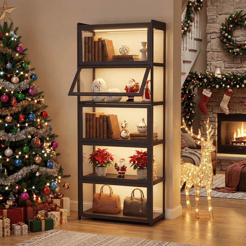MAGSHION Display Cabinet With Acrylic Doors Five Tier Curio Cabinet