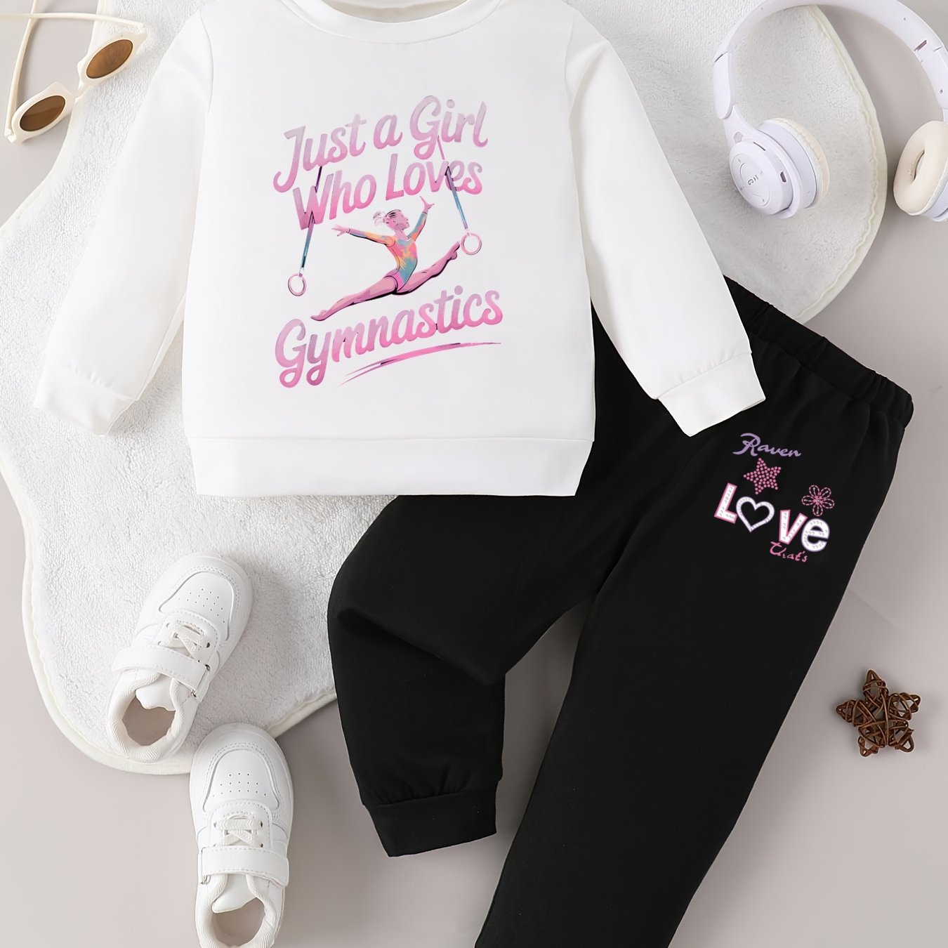 Girls Gymnastics Outfit Set With Gymnastics Print And Lettering