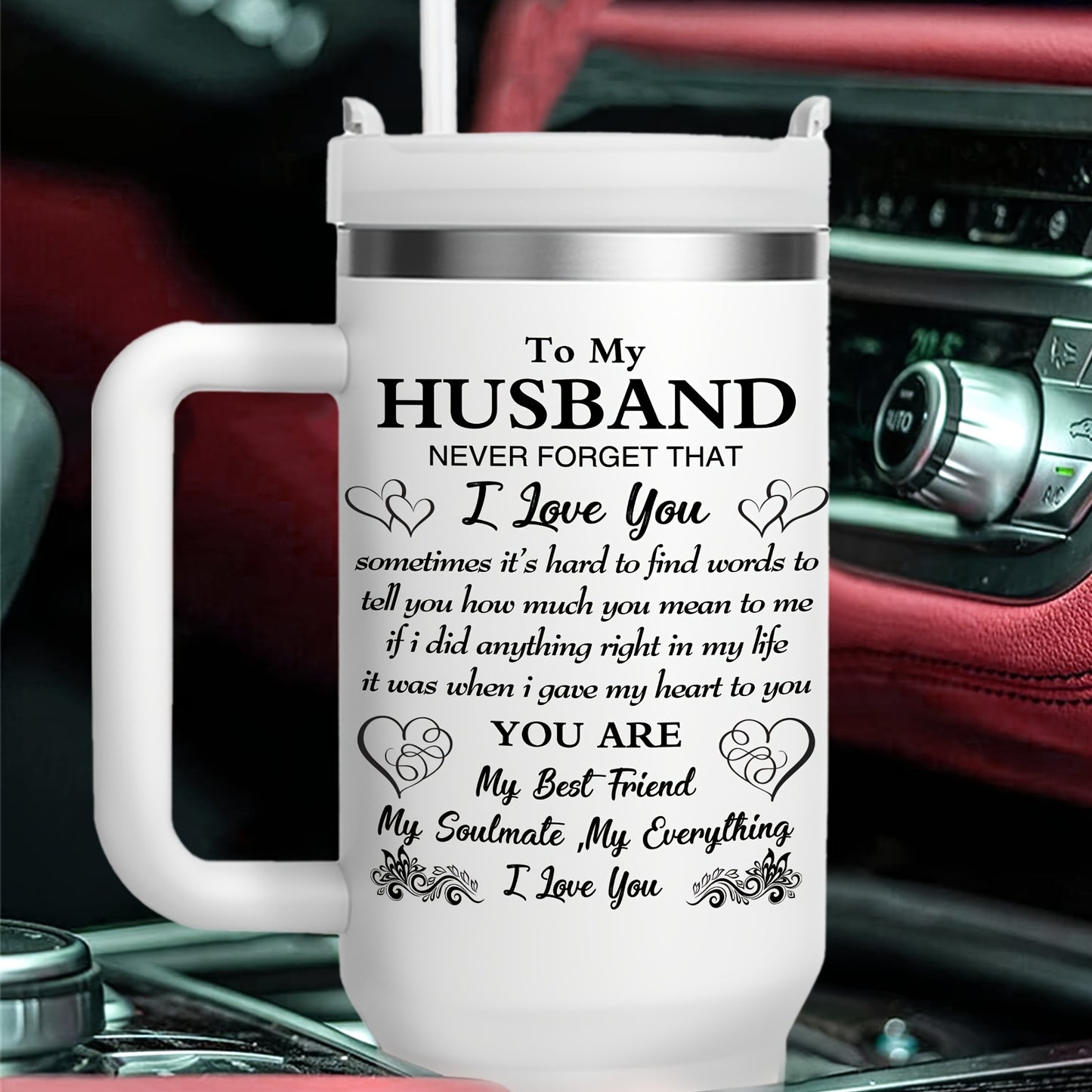 1pc 40oz Stainless Steel Vacuum Insulated Water Bottle with Handle - Double-Wall Thermal Cup, Leakproof Thermos for Hot/Cold Drinks, Wedding/Anniversary/Birthday Gift for Husband with Heartfelt Message - Keeps Beverages Hot/C