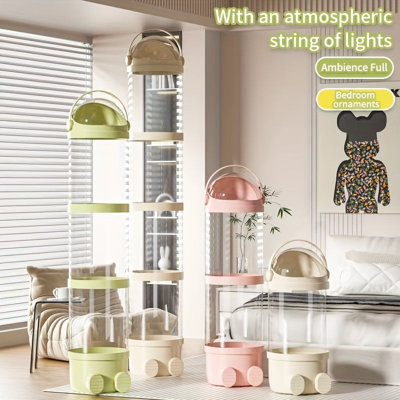 Transparent Four Tier Plush Toy Storage Bin With Waterproof Lid