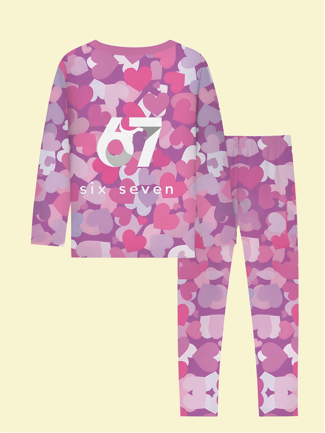 Heart Number 67 Print Pajama Sets | Soft Ventilated, Cute Girls Home Wear with Crew Neck and Slight Stretch Fabric