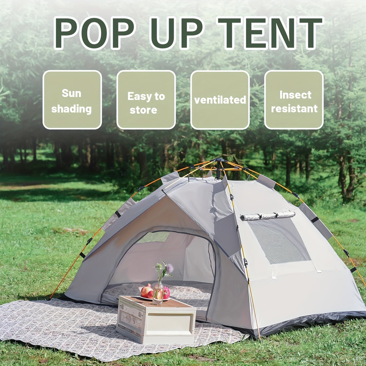 Automatic Instant Setup Camping Tent - 1-3/3-4 Person All-Season Tent with Dual Doors & Mesh Windows, Windproof Lightweight Tent for Camping, Travel, Campers Accessories, Camping Tent, Hiking Gear, Durable Construction, Adven