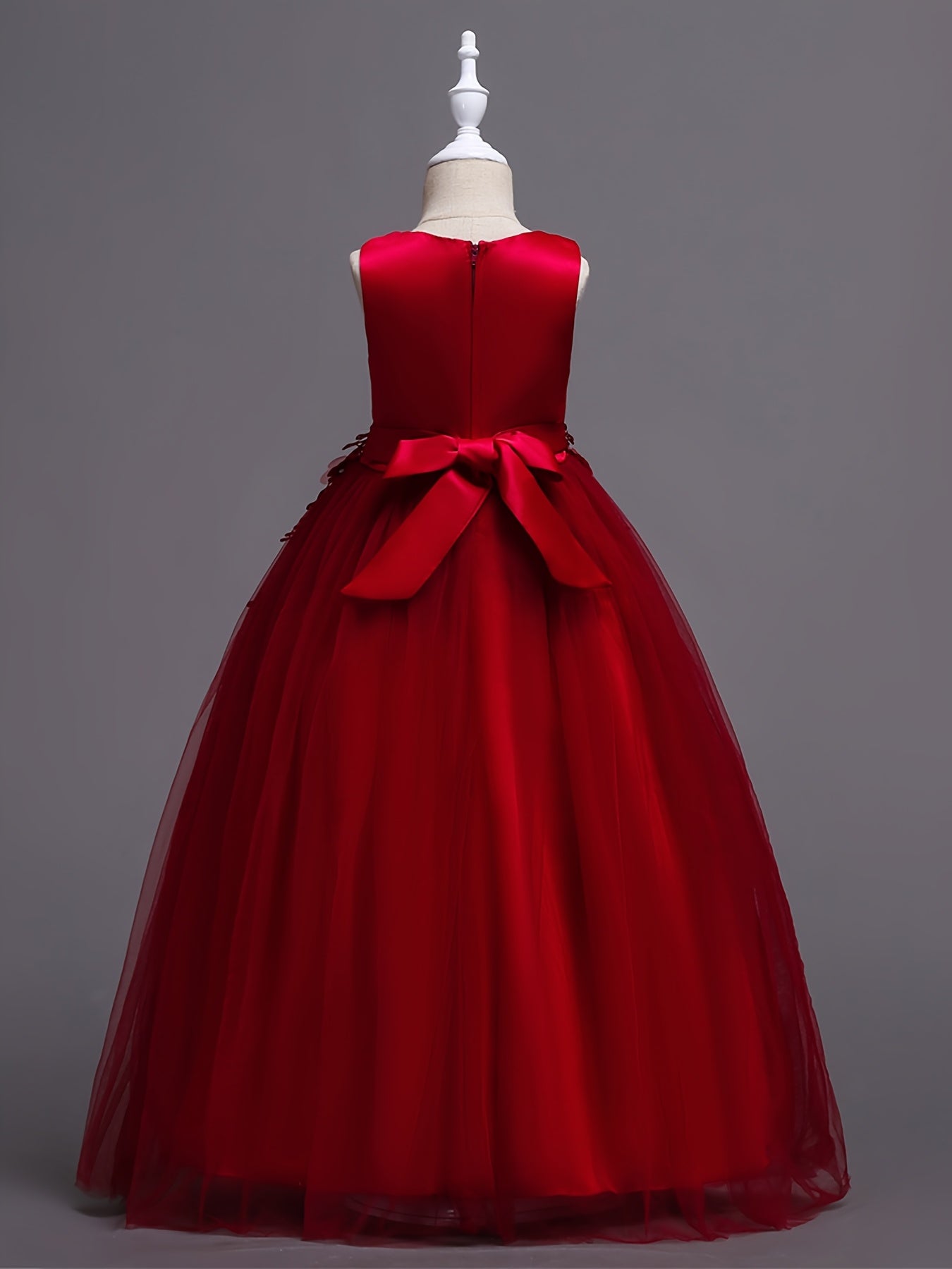 Girls Luxury Princess Dress With 3D Floral Lace Embroidery