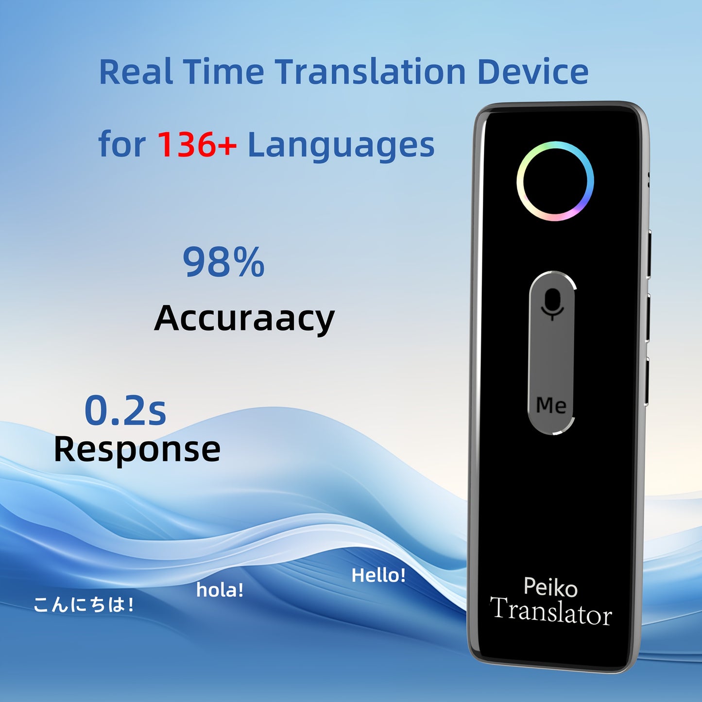 Peiko X9 Voice Translator with 136 Languages, Wireless & Offline Translation, Rechargeable Battery, Type-C Charging, Compact Design for Travel & Group Use Headphones