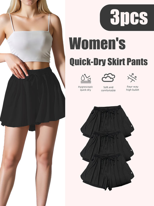 Women's Quick-Dry 3pcs Sports Skirt & Shorts Set with Built-In Safety Shorts - Solid Color Pleated Skater Skirt, Gymnastics Running Jumping Outfit, Spring Summer Fall Athletic Wear, Machine Washable (No Transparency)