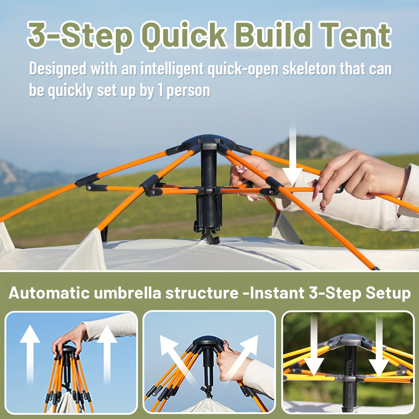 Automatic Instant Setup Camping Tent - 1-3/3-4 Person All-Season Tent with Dual Doors & Mesh Windows, Windproof Lightweight Tent for Camping, Travel, Campers Accessories, Camping Tent, Hiking Gear, Durable Construction, Adven