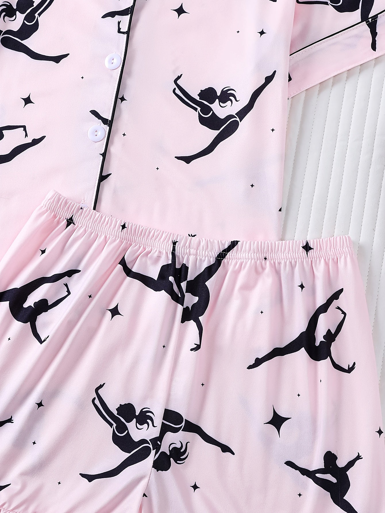 Girls' 2pcs sleeping suit with flame retardant short sleeves, new pink base, cartoon printed dance for little girls, comfortable casual medium and large's wear for parties., Sleepwear For Girls, Dance Party Wear, Short Sleeve