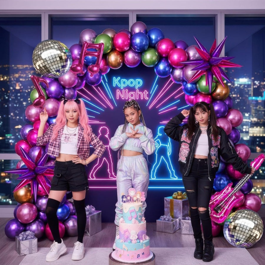 151pcs Disco Balloon Wreath Arch Set | Metal Disco Party, Exploding Star, 4D Ball, Galaxy K-pop Music Theme, Birthday, New Year, Prom Decoration, Emulsion Material, Mixed Colors