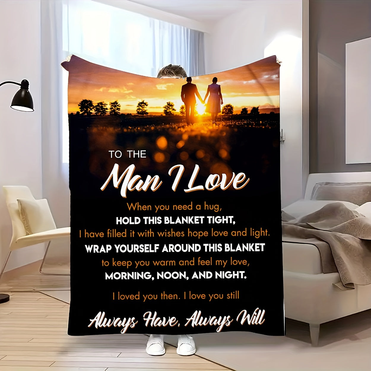 1pc Husband Gift Blanket | I Love You Valentine'S Day & Birthday Present, Cozy All-Season Throw with Romantic Couple Design, Perfect for Husbands & Boyfriends, Polyester Flannel